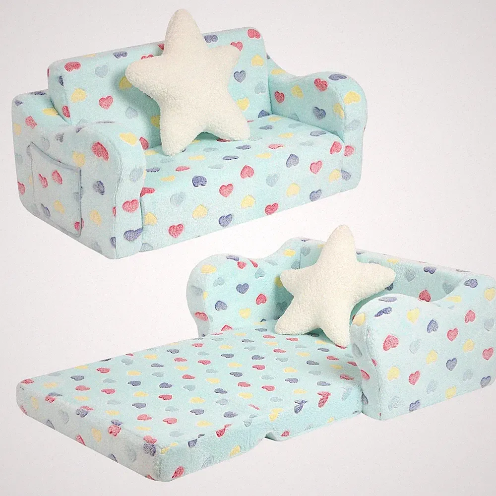 Couch, 2-in-1 Soft Couch Fold Out with Star Pillow, Foldable Sofa to Lounger,...