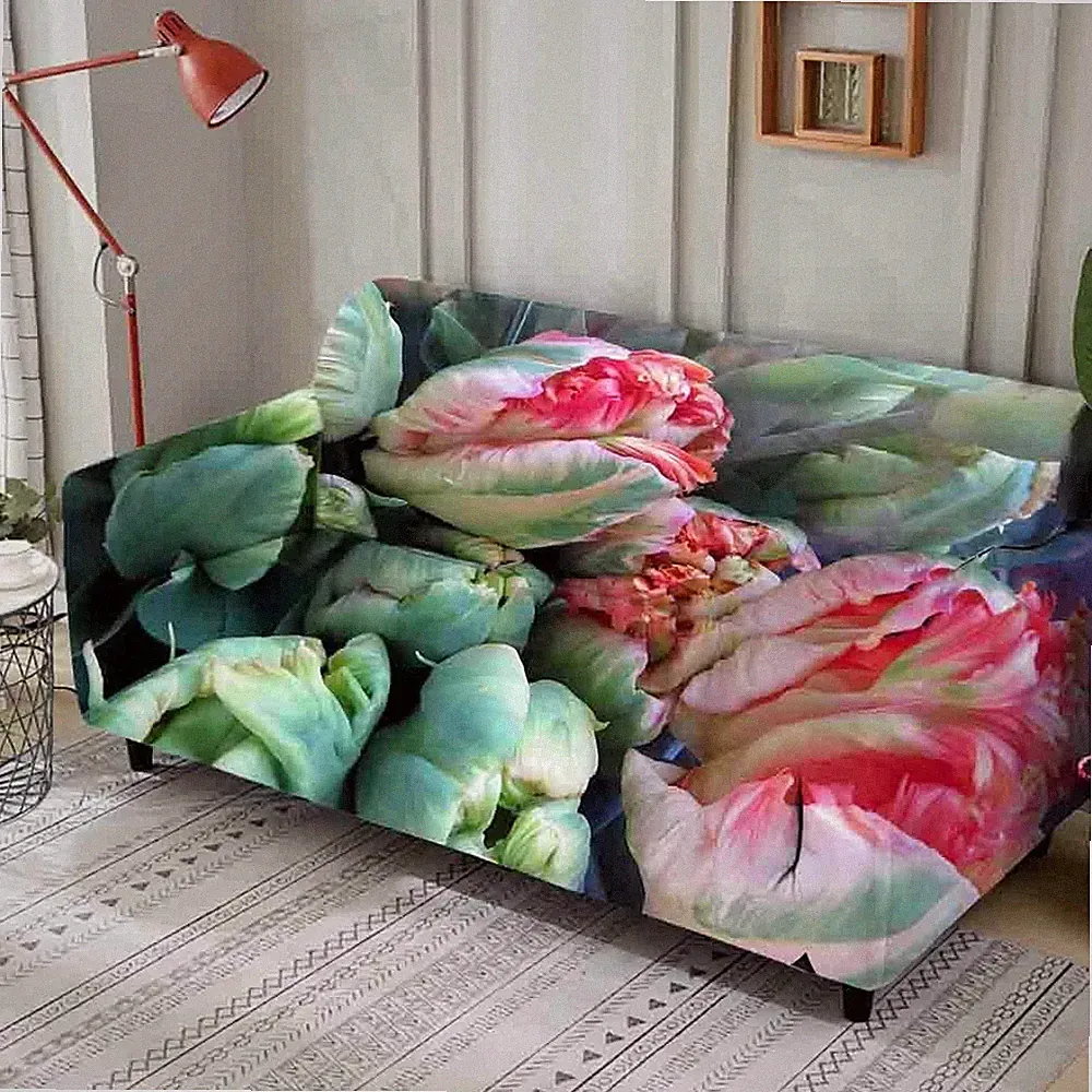 Pink Cabbage Heart Stretch Sofa Cover Lounge Couch Slipcover Recliner Protector