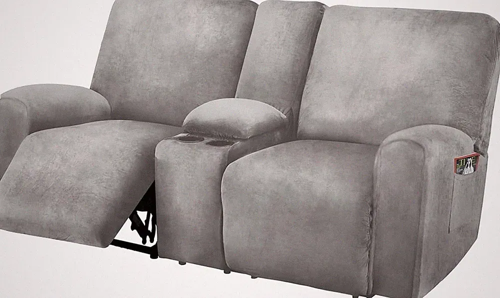 Reclining Love Seat with Middle Console Slipcover, 8-Piece Velvet Stretch Lov...