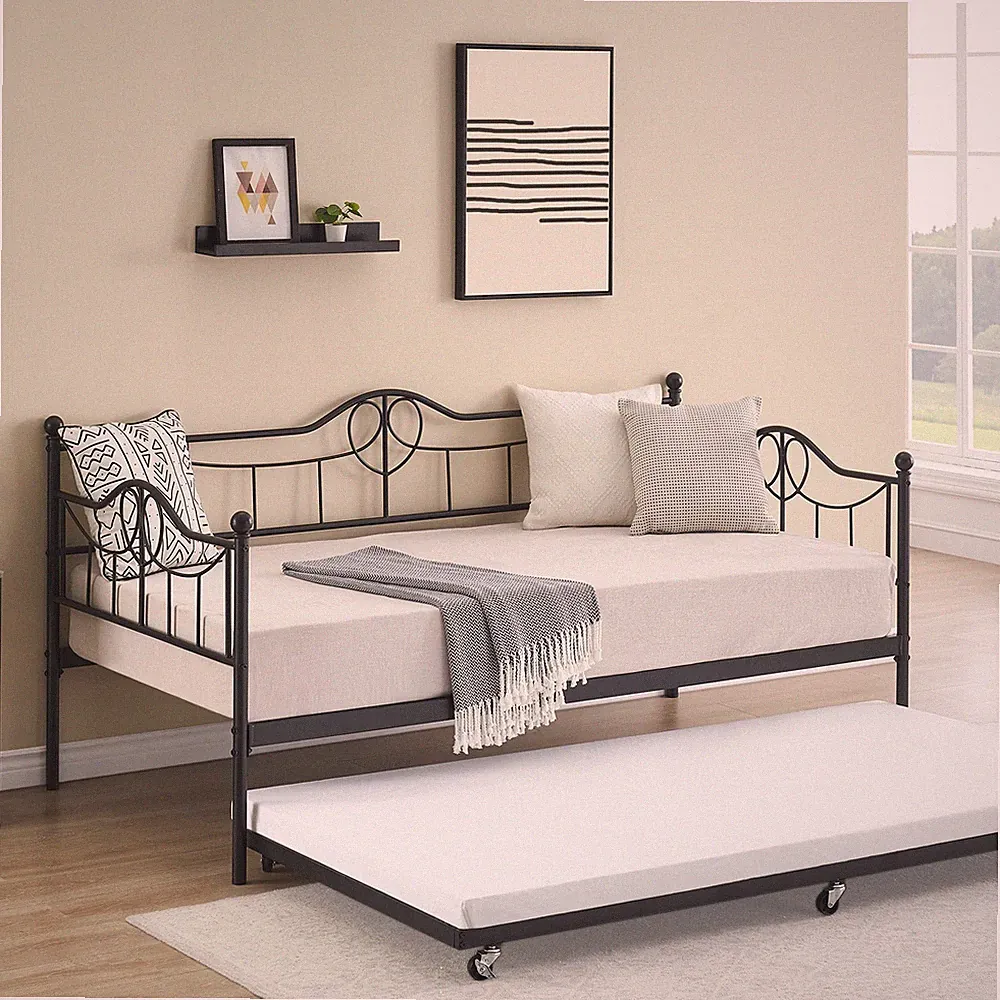 Twin Sofa Bed With Heart Shaped Headboard Metal Recliner With Caster Bed Modern